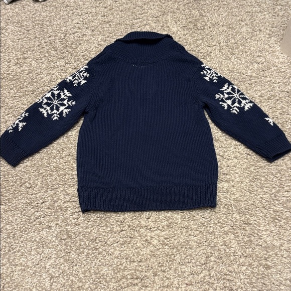 Navy Blue Knit Cardigan button up Sweater with collar :) snowflake embroidery - Picture 8 of 8
